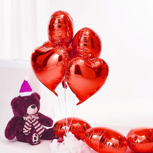 18-Inch Red Heart Mylar Balloons - 10pcs Foil Party Decorations