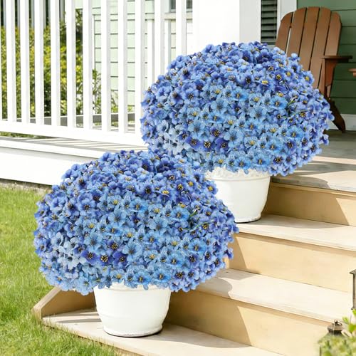 Powbrace 22-Pack Artificial Flowers, UV-Resistant Silk Fake Plants - Blue