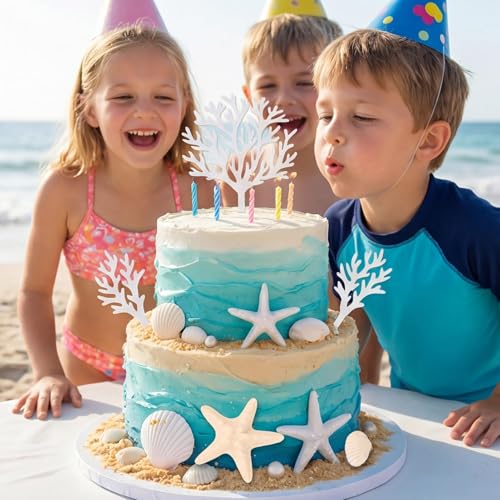 20Pcs Beach Cake Decorations - Under The Sea Seashell & Starfish Toppers