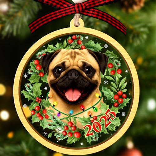 Pug Christmas Ornament - Festive Wood & Acrylic Decoration