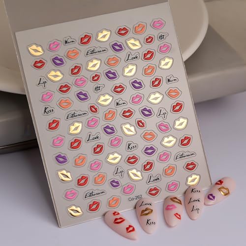 LYLYNB 3D Lip & Heart Valentine Nail Stickers Self-Adhesive Decals