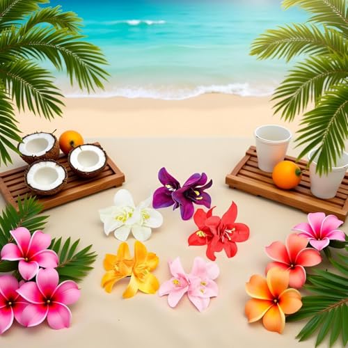 5-Piece Hawaiian Plumeria Flower Hair Clips Set for Beach Weddings
