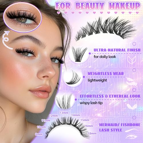 Holipet 432 Pcs DIY Lash Clusters Kit Wispy D Curl Extension Set