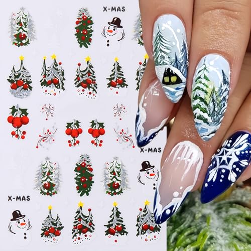 SHUXILIN Christmas Holly & Snow Tree Nail Art Stickers Decals