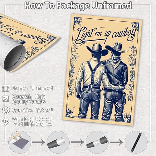 Vintage Cowboy Couple Canvas Wall Art - 8x10in Retro Western Poster