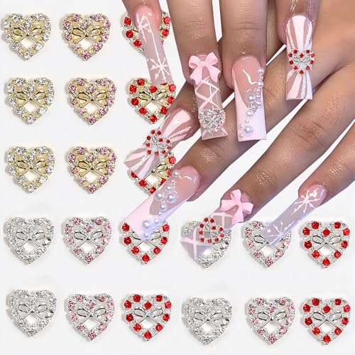 Valentine Heart Bow Nail Charms Rhinestones Crystals 20 Pcs