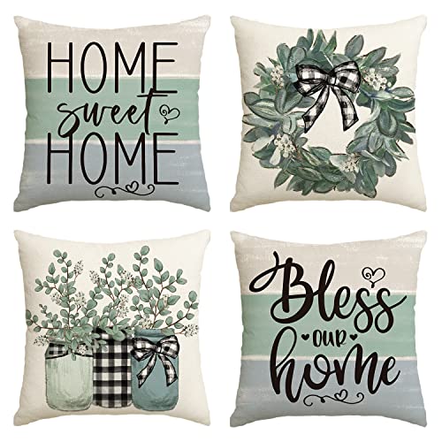 AVOIN colorlife 18x18 Inch Throw Pillow Covers - Blue Farmhouse Set of 4