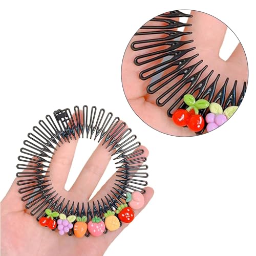 Stretchy Circular Hair Comb with Flowers Black Flexible Headband