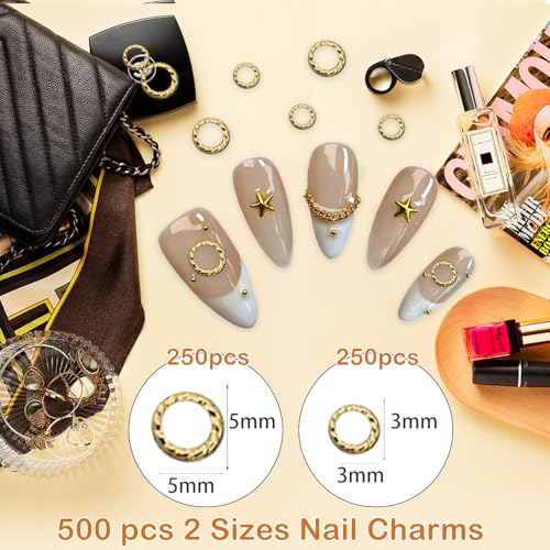 Gadjica 500Pcs Gold Metal Circle Nail Charms 3D Round Studs 3mm & 5mm