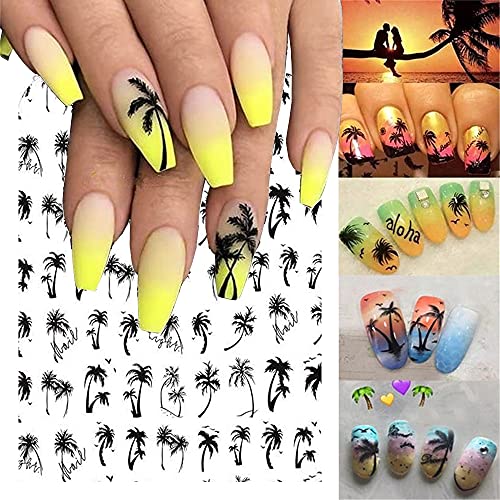 Black Palm Tree Nail Stickers 4PCS Summer Beach Nail Decals