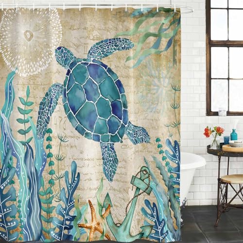 Waterproof Sea Turtle Shower Curtain 72x72 - Ocean Beach Decor