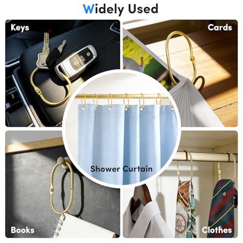 Gold Shower Curtain Hooks - Rust Proof Metal Rings, Set of 12