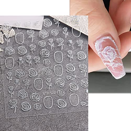 YKZFUI 6 Sheets Gold Nail Art Stickers 3D Self-Adhesive Metallic Rose Flower Star Heart Decals for Manicure