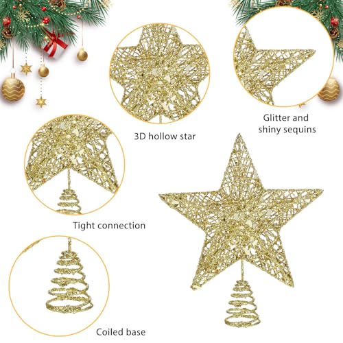 Gold Glitter Christmas Tree Topper Star - Holiday Decor for Indoor Outdoor Treetop