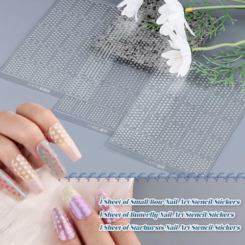 Umillars 6 Sheets Airbrush Nail Stencils Stickers - Geometric Hollow Nail Art Templates