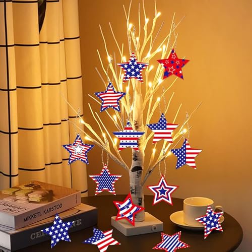 12 PCS 4th of July Hanging Ornaments - Patriotic Star Decorations