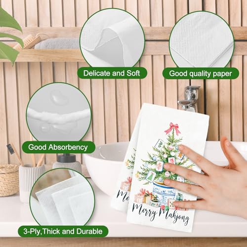 FYSUIMU Christmas Guest Napkins 50 Pack - Merry Mahjong Holiday Paper Towels
