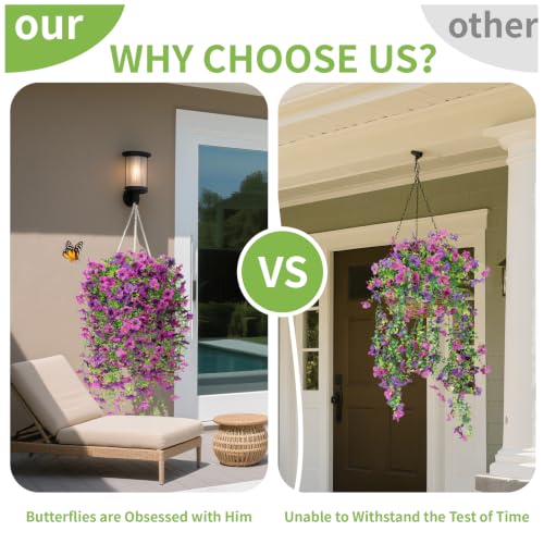 Artificial Flowers for Outdoors - 6 Pcs Deep Purple & Purple Fake Flowers, Weather-Resistant & Realistic Garden Decor