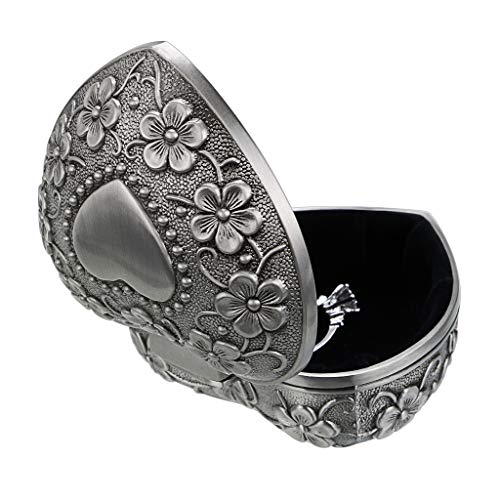 Hipiwe Vintage Heart Shape Jewelry Box - Small Silver Metal Ring Holder