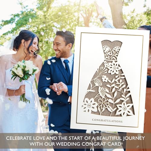 Gooji 5x7 Gold Foil Wedding Congratulation Card - Elegant Laser Cut Design