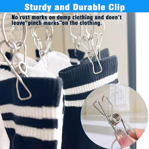Stainless Steel Sock Drying Rack with 20 Clips, Windproof Laundry Hanger