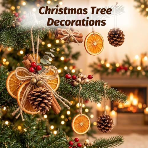 Dried Orange Slices & Pinecones Christmas Ornaments Set with Cinnamon & Hemp Rope