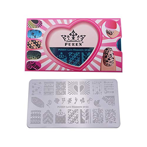 PUEEN Nail Art Stamping Plate - Love Elements #2 Stainless Steel Manicure