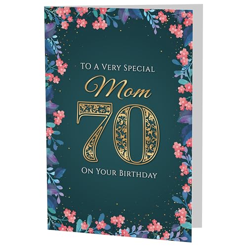 Elegant Mom 70th Birthday Card - Premium A5, Teal & Gold Design