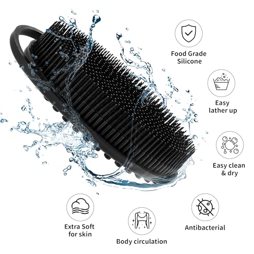 ZYLOP Silicone Body Scrubber & Shampoo Brush, 2-in-1 Gentle Exfoliating Bath Sponge Alternative, Fast-Drying Sensitive Skin Shower Tool, 2-Pack