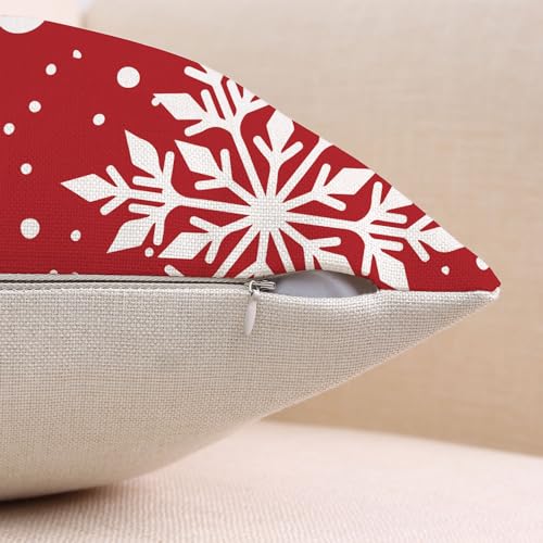 Gujiahone Red Snowflake Christmas Pillow Covers Set of 2 18x18 Inch Linen Square Holiday Decor
