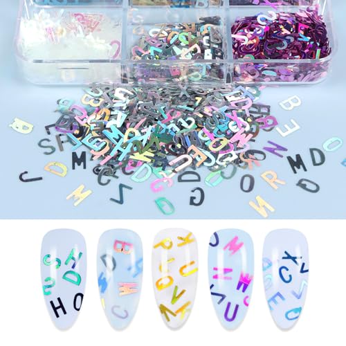 Holographic Alphabet Nail Glitter Sequins - 3D A-Z English Letter Nail