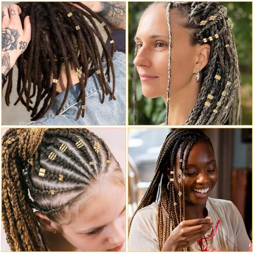 Tyqour 50pcs Gold Hair Jewelry & Cuffs for Braids, Dreadlock Accessories