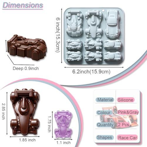2 Pack Racing Car Silicone Molds for Chocolate & Cake Baking