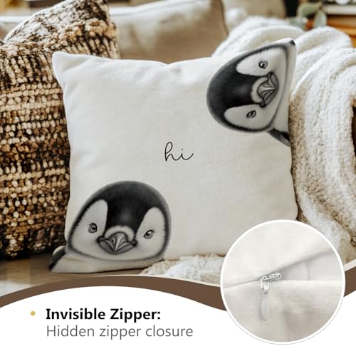 HONLUNG Penguin Throw Pillow Cover, 18x18 Inch Soft Flannel Case