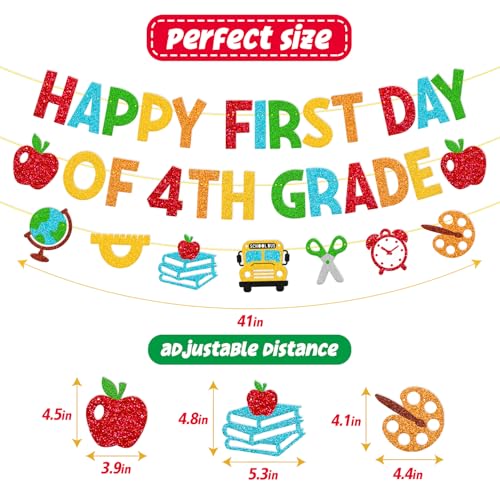 Happy First Day of 4th Grade Banner - Colorful Back-to-School Decor