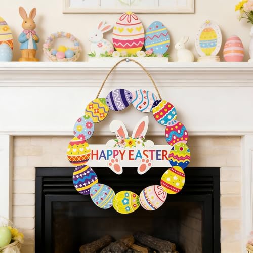 Easter Bunny Wooden Wreath Decoration - 2PCS Rustic Door Sign