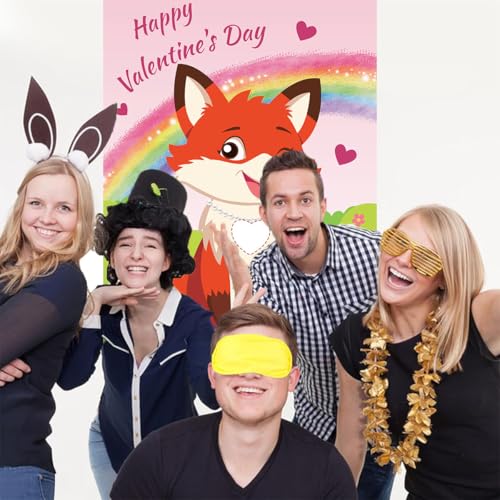 Pin The Heart on The Fox Game with 24 Stickers & 2 Blindfolds