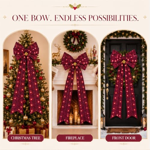 Large Burgundy Velvet Christmas Tree Topper with LED Lights - 1.97ft