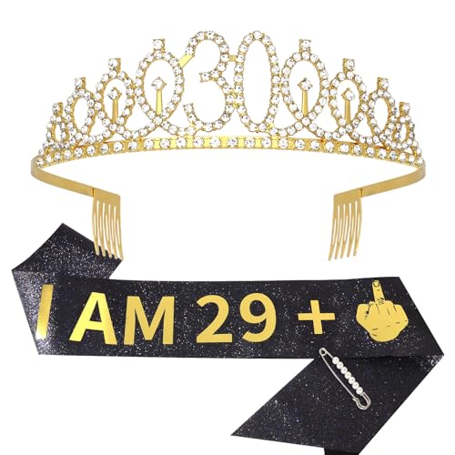 30th Birthday Sash and Tiara Set - Gold Glitter Party Supplies