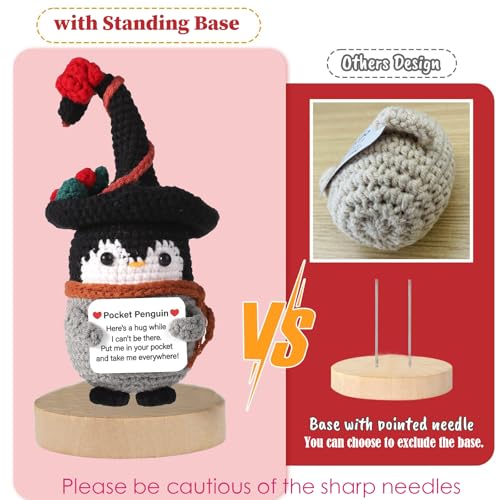 Handmade Crochet Penguin Doll with Witch Hat - Positive Halloween Decor
