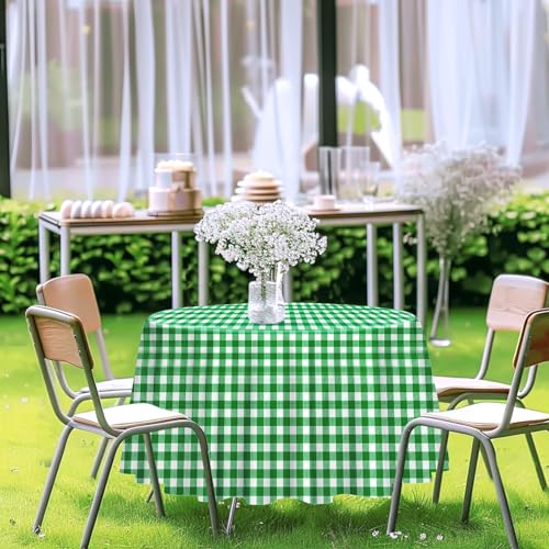 Green and White Checkered Round Tablecloth 84 Inch Pack of 2 - Disposable Picnic & Party Cover