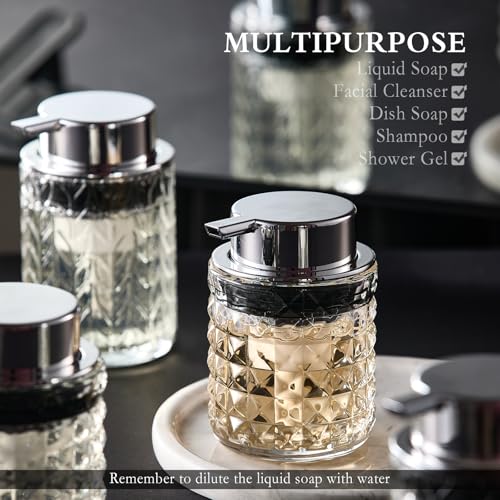 CICUFY Diamond Pattern Glass Foaming Hand Soap Dispenser - Silver Pump