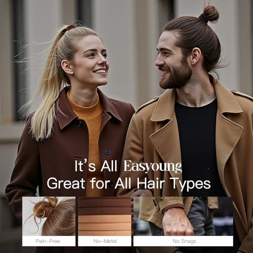 EasYoung 15Pcs Elastic Hair Ties for Thick Hair - Damage-Free Hold