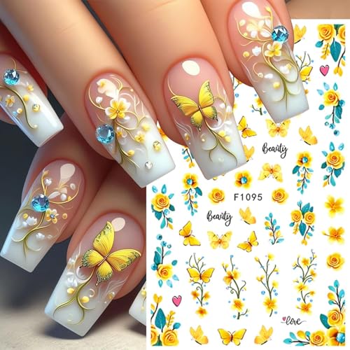 Spring Floral Nail Stickers 5-Sheet Butterfly Daisy Art Decals DIY