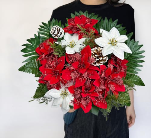 Artificial Christmas Cemetery Flowers Poinsettia & Pinecone Grave Decoration
