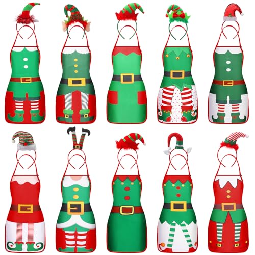 Christmas Elf Apron and Headbands Set - Xmas Elf Costume for Adults Women - 20 / Elf Variation