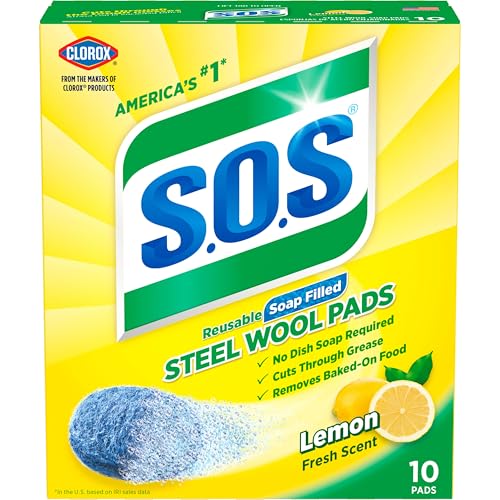 S.O.S Steel Wool Soap Pads Lemon Fresh - 10 Count, Reusable Scrubbing Sponges