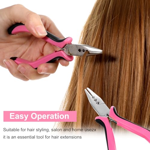 Thinp Micro Ring Hair Extension Pliers, 3-Hole Mini Tool with Pink Grip