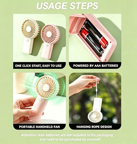 Portable Mini Fan - 2 Pack Battery Operated Handheld Fan with Lanyard in Pink & White