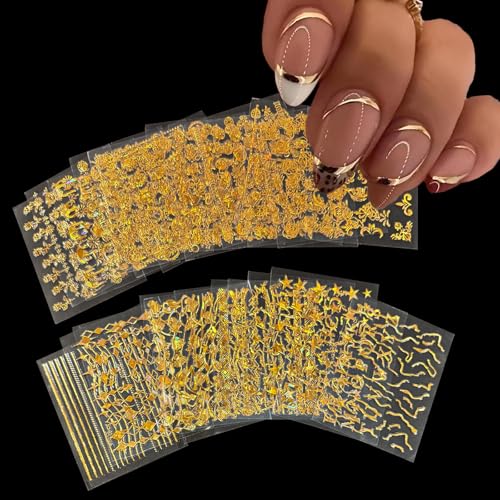 30 Sheets Gold Nail Art Stickers 3D Self Adhesive Star Flower Decals